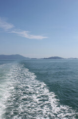 Wall Mural - Frothy trail behind the boat on the ocean.