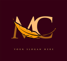 Initial letter MC logo with Feather Company Name, Simple and Clean Design. Vector Logo for Business and Company