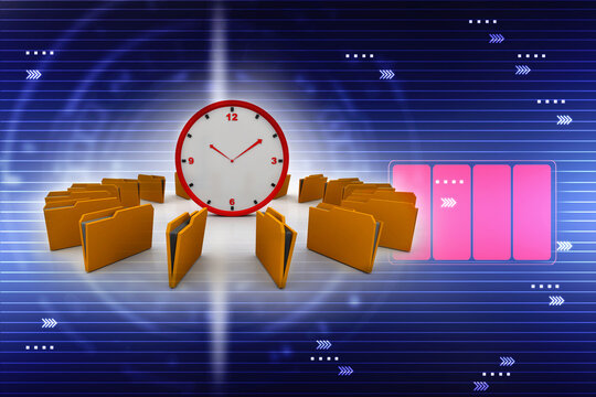 3d illustration stopwatch with folder