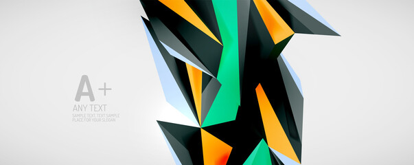 Vector triangle geometric backgrounds. Low poly 3d shape on light backdrop. Vector illustration for covers, banners, flyers and posters and other designs