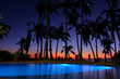 Boracay, Philippines - Jan 27, 2020: The pool is illuminated at night against the background of the sunset night sky. Diniwid beach during sunset.