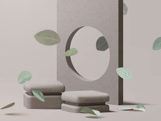 Clean minimal natural style podium with realistic stone texture. zen tropical style platform presentation for spa, cosmetic, medical, beauty product mockup vector