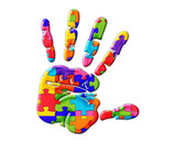 Fototapeta Londyn - hand palm Jigsaw Autism Puzzle color illustration