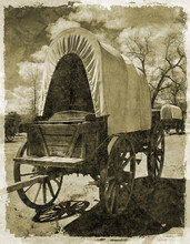 Simulated Old Sepia  Photograph Of A Pioneer Wagon On The Oregon Trail