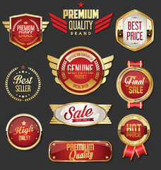 Wall Mural - Collection of gold and red badges and labels retro style 