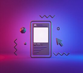Poster - Social media post photo frame with neon blue and pink lights. abstract technology background. 3d rendering