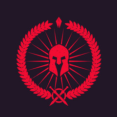 Wall Mural - logo with spartan helmet, grunge red emblem