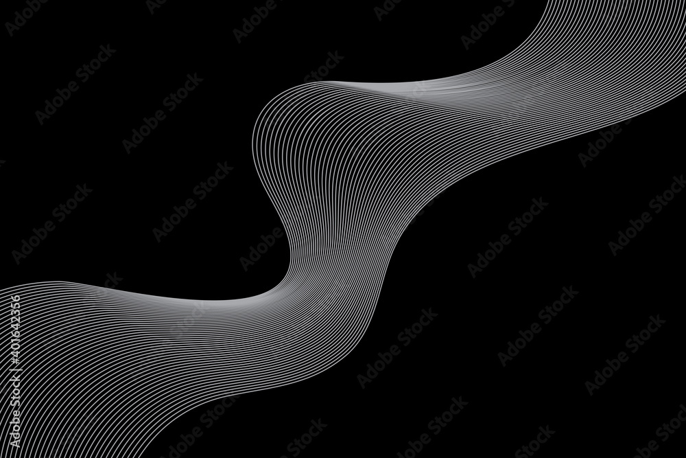 Abstract background made with repeated lines in wave abstraction. Simple, modern, creative geometric vector art in grey and black colors. - obrazy, fototapety, plakaty 