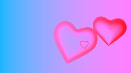 Poster - Pink 3d hearts on a blue pink background. Graphic illustration. Valentine's Day.