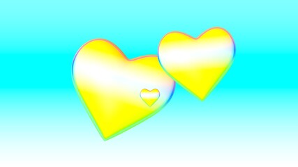 Poster - Illustration of three carved hearts on a gradient background. Valentine's Day. 3d rendering. Graphic arts. Feelings, love and emotions. Suitable for creating collages on the theme of love and romance.