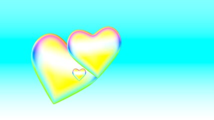Poster - Illustration of three carved hearts on a gradient background. Valentine's Day. 3d rendering. Graphic arts. Feelings, love and emotions. Suitable for creating collages on the theme of love and romance.