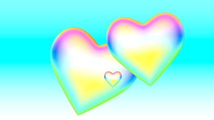 Poster - Illustration of three carved hearts on a gradient background. Valentine's Day. 3d rendering. Graphic arts. Feelings, love and emotions. Suitable for creating collages on the theme of love and romance.