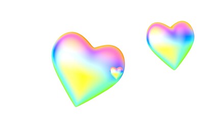 Poster - Illustration of volumetric multi-colored hearts on a white background. Valentine's Day. 3d rendering. Graphic arts. Feelings, love and emotions. Great for creating collages on this topic. Gasoline ove
