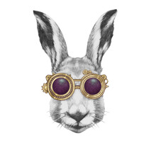Portrait Of Hare With Goggles. Hand-drawn Illustration.