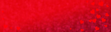 Horizontal Long Panorama Of Beautiful Red, Pink Texture, Decoration, Love, Wedding, Engagement Background For Design, Postcards, Concept Of Marriage Proposal, Valentine's Day