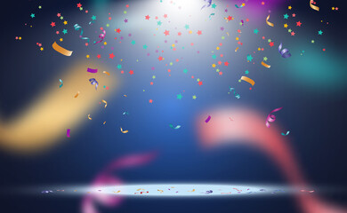 Poster - Lots of colorful tiny confetti and ribbons on transparent background. Festive event and party. Multicolor background.Colorful bright confetti isolated on transparent background