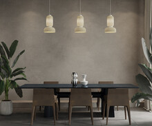 Dining Room With Black Table And Brown Chairs, 3d Render