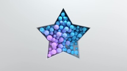 Poster - 3d bright render background with cut out shape filled with colored spheres. bright positive concept.