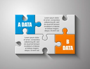 Fototapete - two sided 3d puzzle presentation infographic template with explanatory text field for business stati