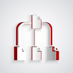 Aufkleber - Paper cut Folder tree icon isolated on grey background. Computer network file folder organization structure flowchart. Paper art style. Vector.