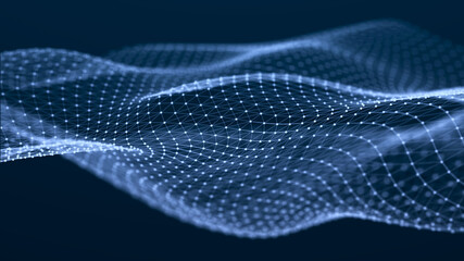 Poster - Futuristic wave with points and lines. Big data. Dynamic wave background. 3d rendering