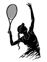 Female Lawn Tennis Sport Silhouette , Serving Position