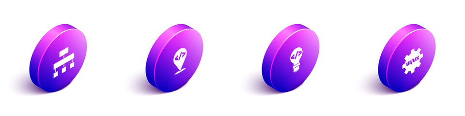 Set Isometric Site map, Front end development, and UI or UX design icon. Vector.