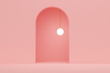 Pink Room With Lamp And Arch. 3d Rendering