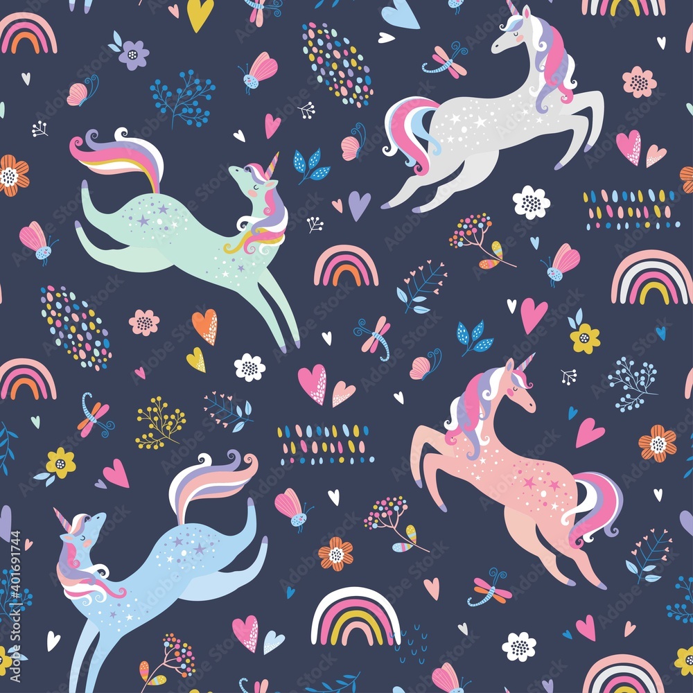 Childish seamless pattern with unicorns. Creative nursery background ...