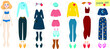 Cute Girl Paper Doll with Set of Fashionable Clothes and Shoes 