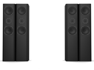 Four modern matte black music speakers