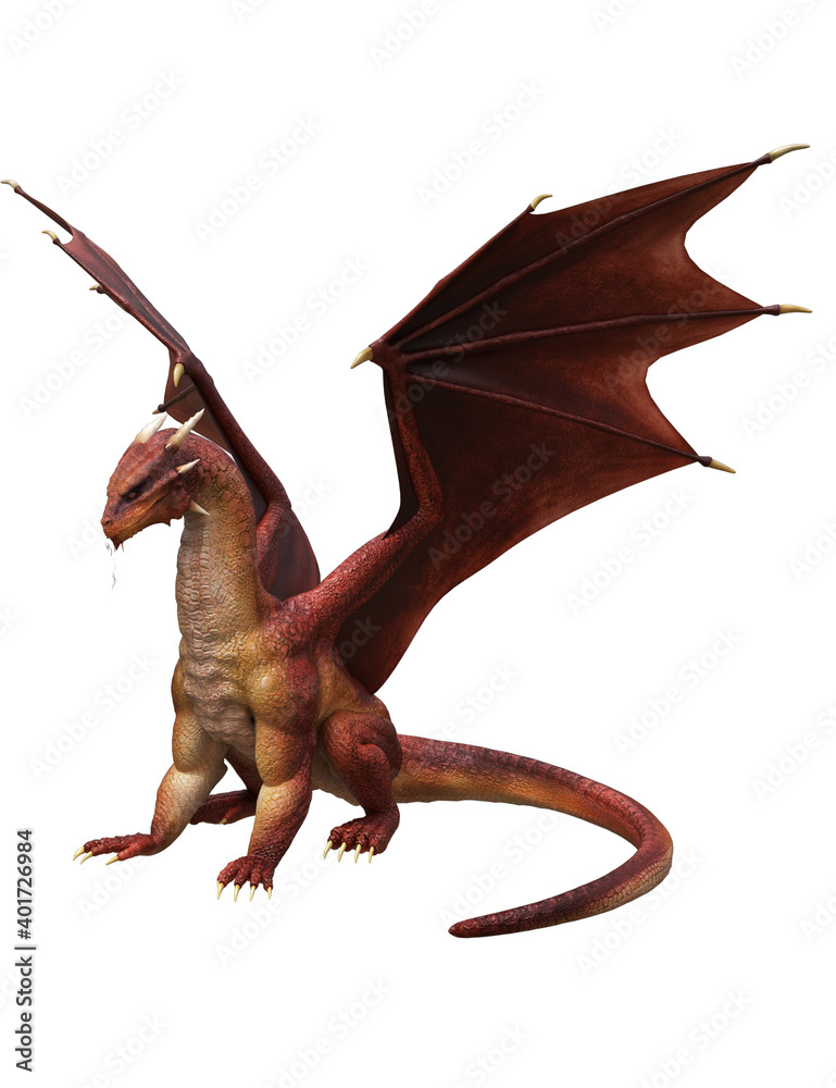 3d ilustration Red dragon wyvern Stock Illustration | Adobe Stock