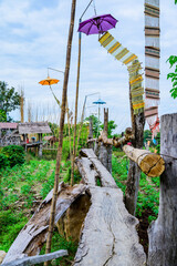 Canvas Print - Small Wood Bridge in Park at Pua District