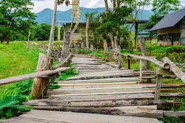 Canvas Print - Small Wood Bridge in Park at Pua District