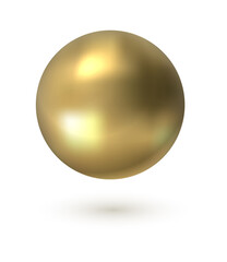 Poster - Golden circle. Realistic 3D sphere. Gold smooth surface with light reflection effect. Floating glossy object and shadow on white background. Metallic geometric round shape, vector isolated template