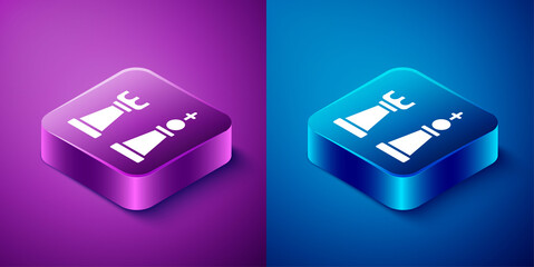 Canvas Print - Isometric Chess icon isolated on blue and purple background. Business strategy. Game, management, finance. Square button. Vector.