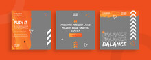Set Of Editable Templates For Instagram Post, Facebook Square, Social Media, Gym, Sport, Advertisement, And Business Promotion, Fresh Design With Orange Color And Minimalist Vector (2/3)