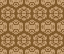 Japanese Brown Snowflake Vector Seamless Pattern
