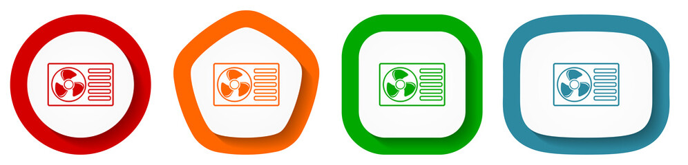 Aufkleber - Heat pump vector icon set, flat design buttons on white background