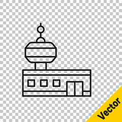 Wall Mural - Black line Airport control tower icon isolated on transparent background. Vector.