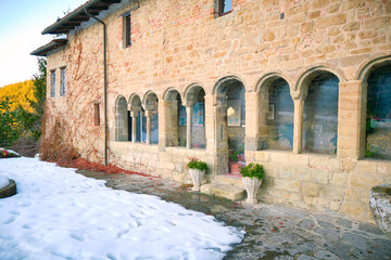 Wall Mural - View of the christian hermitage of Sant'Alberto di Butrio; It rises between the first reliefs of the Ligurian Apennines, in the Staffora valley of the Oltrepò Pavese, in the province of Pavia (Italy).