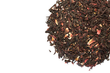 Wall Mural - A closeup shot of hibiscus herbal tea dried petals on white background