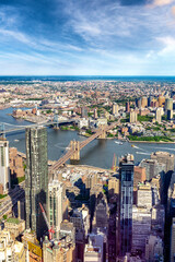 Poster - Manhattan aerial View with its bridges, Brooklyn Bridge and Manhattan Bridge