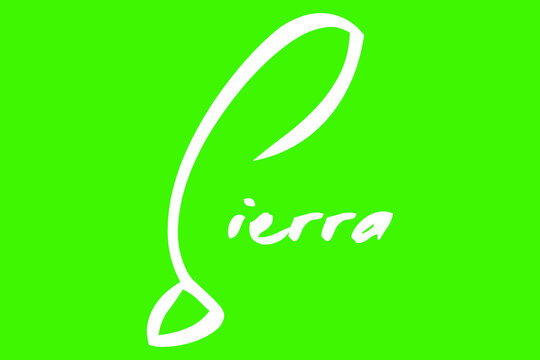 Sierra Female Name Brush Calligraphy White Color Text On Green Background