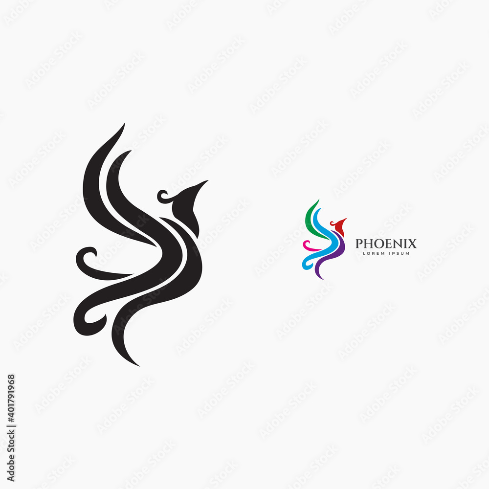 Phoenix flying fire bird vector abstract logo icon design template ...