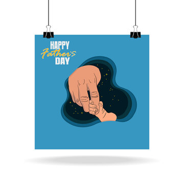 Poster World Father's Day congratulations. with a combination of happy father's day text and father's hand holding the baby's hand. vector