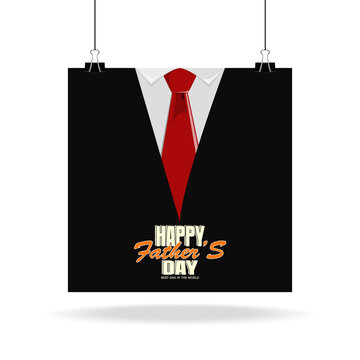 poster World Father's Day congratulations. with a combination of happy father's day text and a black suit, red tie. vector