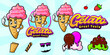 Cartoon happy ice cream gelato character logo
