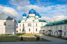 Epiphany Cathedral With Blue Domes In The Epiphany Monastery In Uglich