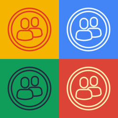 Poster - Pop art line Project team base icon isolated on color background. Business analysis and planning, consulting, team work, project management. Vector.